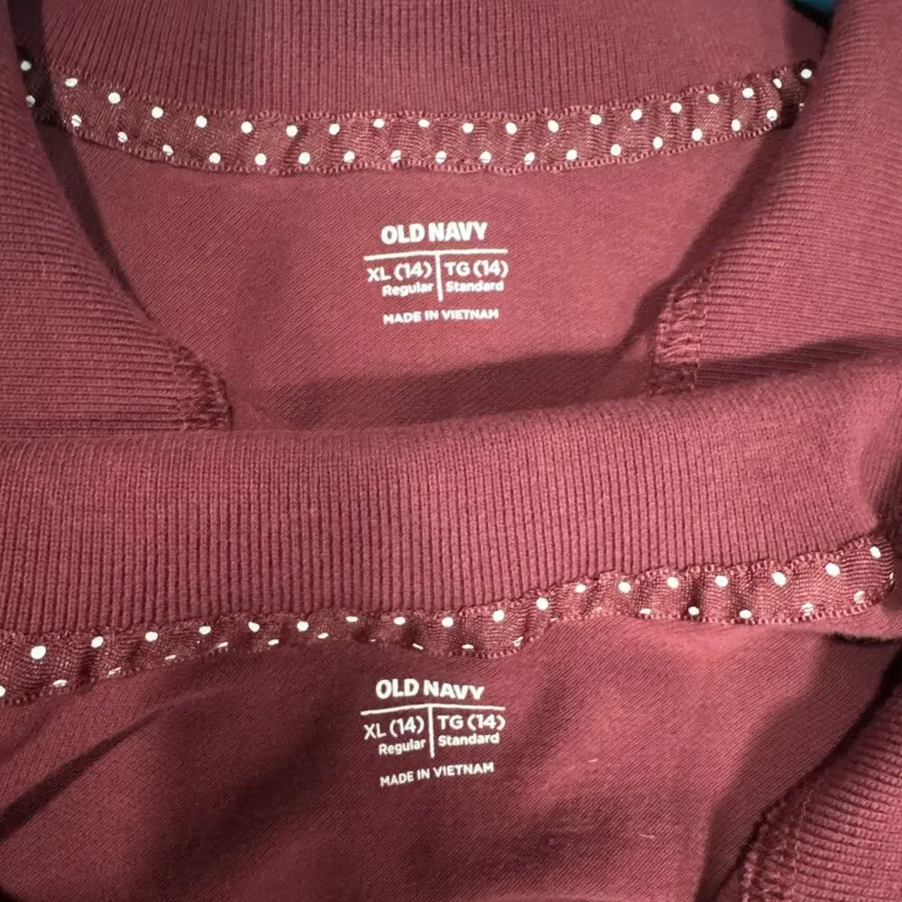 Lot Of 2 Old Navy School Uniform Long Sleeves Polo Shirts Wine Color Size XL (14